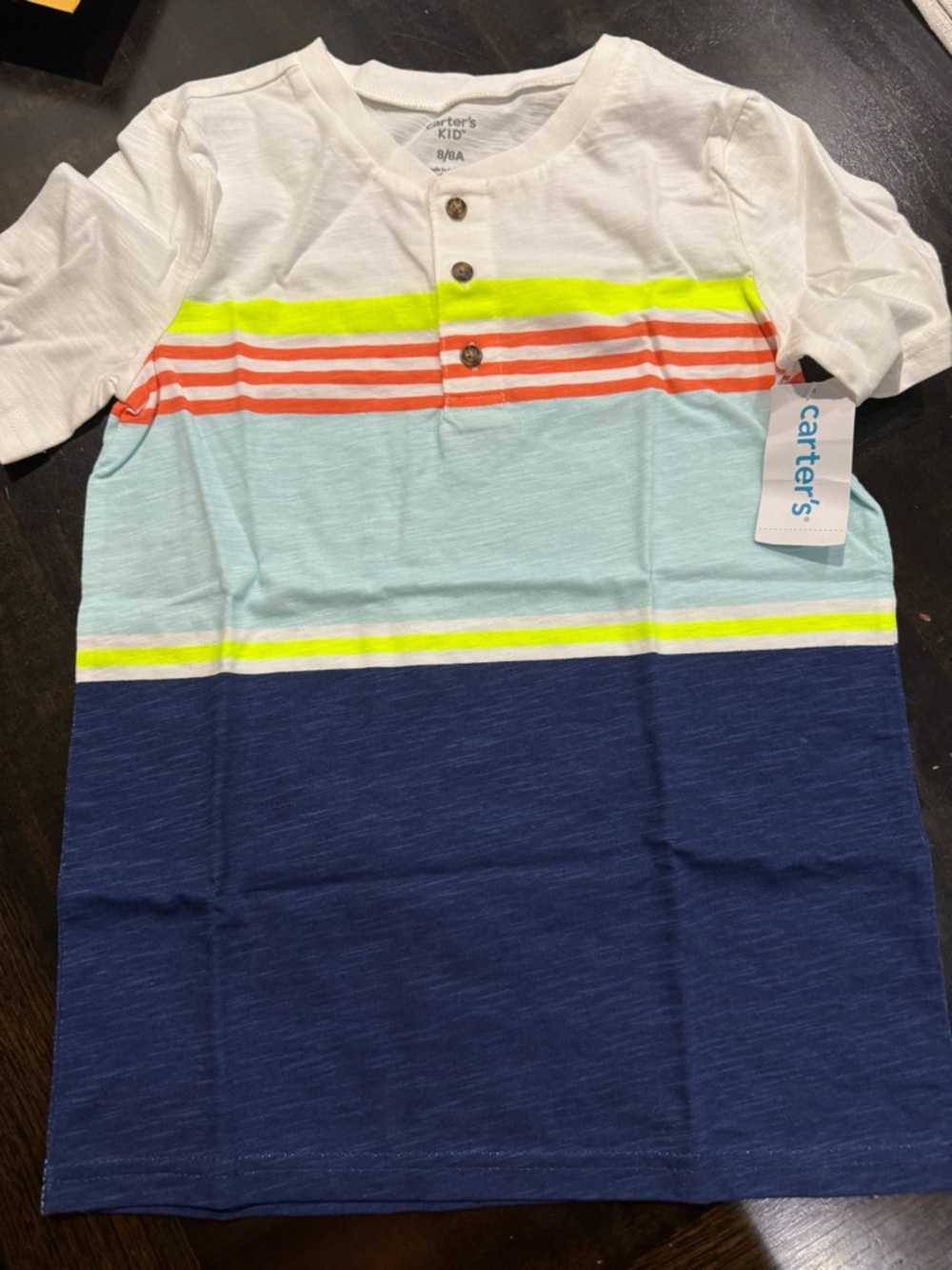 Carter's White, Aqua, Navy & Neon Stripe Henley Tee